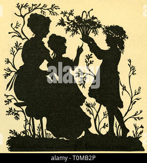 Kitsch/Karten/Souvenir, Silhouette, Mutter stellt von ihren Kindern, Schrott - Bild, Deutschland, 1894, Additional-Rights - Clearance-Info - Not-Available Stockfoto