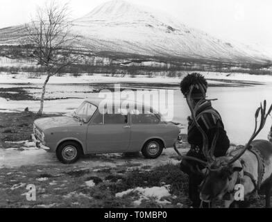 Verkehr/Transport, Auto, Fahrzeug Varianten, Fiat 850 in Lappland, 1964, Additional-Rights - Clearance-Info - Not-Available Stockfoto