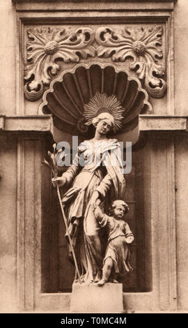 Geographie/Reisen, Deutschland, Würzburg, Bau, Details, Skulptur an einem Haus in der Semmelstrasse, Ansichtskarte, Verlag Hermann A. Peters, 1920er Jahre, Additional-Rights - Clearance-Info - Not-Available Stockfoto