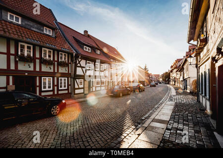 Fachwerkhäuser in Wernigerode im Harz, Sachsen-Anhalt, Deutschland Stockfoto