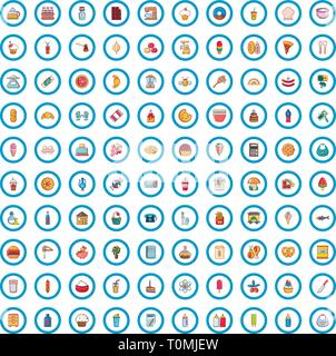 100 Küche Symbole, Cartoon Stil Stock Vektor
