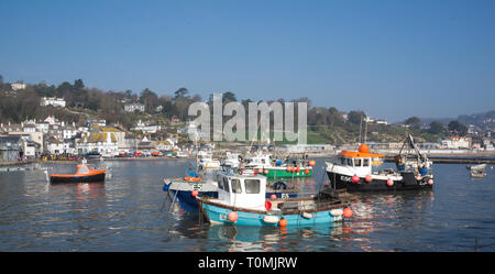 Fischerboote im Hafen von Lyme Regis, Dorset, England, Grossbritannien. Stockfoto