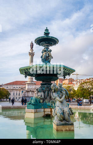 Brunnen am Rossio Platz, Lissabon, Portugal Stockfoto