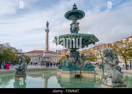 Brunnen am Rossio Platz, Lissabon, Portugal Stockfoto