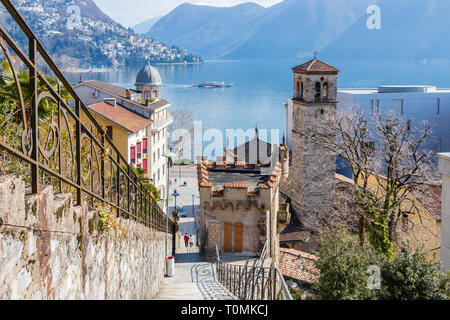 Die Stadt Lugano ist die führende Stadt der Italienisch sprechenden Schweizer Kanton Tessin, Schweiz Stockfoto