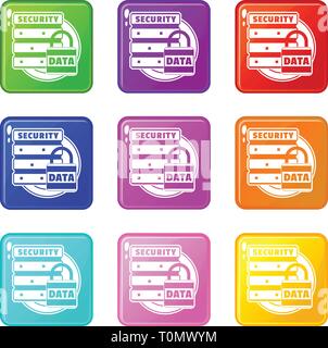 Sperren Data Security Icons Set 9 Colour Collection Stock Vektor