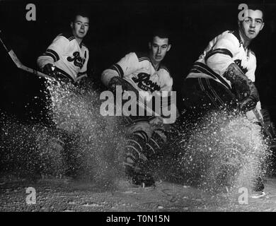 Sport, Wintersport, Eishockey, Player, drei Spieler der New York Rovers auf dem Eis, circa 1950, Additional-Rights - Clearance-Info - Not-Available Stockfoto