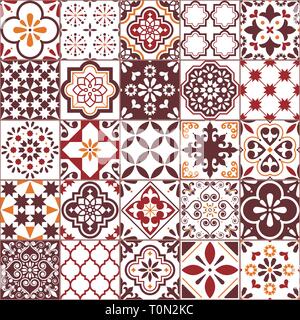 Lissabon Azulejos gefliesten vector Pattern, Portugiesisch oder Spanisch retro alte Fliesen Mosaik, mediterranen Nahtlos braun design Stock Vektor