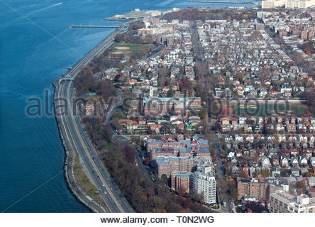 Luftaufnahme der Gebäude in New York City von einem Hubschrauberrundflug, USA, Vereinigte Staaten von Amerika Stockfoto