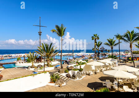 Blick auf das Wasser Park, Puerto de la Cruz, Teneriffa Stockfoto