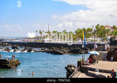 Blick auf das Wasser Park, Puerto de la Cruz, Teneriffa Stockfoto