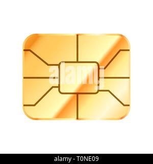 Golden glänzend Card Chip isoliert auf weißem Stock Vektor