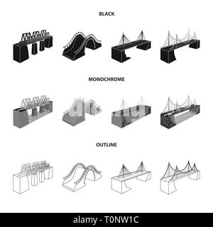 Brücke, modern, Fußgängerzone, montiert, Rock, Eisenbahn, Beton, Eisenbahn, lange, Ziegel, Fluss, Handläufe, montiert, Autobahn, Metall, Alte, Ufer, Spalte, Straße, Bau, Prop, Arch, Bahn, Bau, Bahn, Strom, Anschluss, entwerfen, konstruieren, side, Brückenbau, Architektur, Sehenswürdigkeiten, Struktur, Kreuzung, Sicht, Set, Vector, Icon, Illustration, isoliert, Sammlung, Element, Grafik, Vektor, Vektoren, Stock Vektor