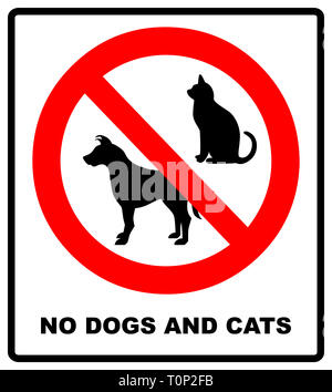 Keine Hunde und Katzen rote Zeichen. Keine Haustiere erlaubt. Rund, Rot keine Haustiere isoliert Abbildung. Warnung Verbotssymbol Stockfoto
