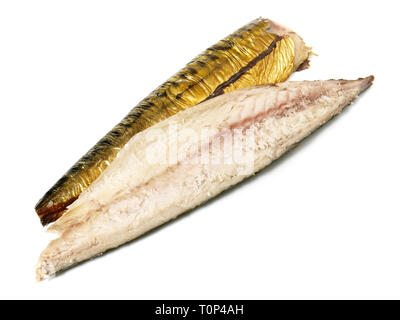 Makerel - geräucherter Fisch auf weißem Hintergrund Stockfoto