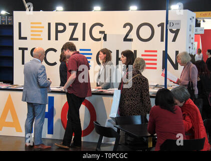 In der Tschechischen Republik offiziell eröffnet seinen Stand auf der Leipziger Buchmesse an, die der Ehrengast dieses Jahr, am 21. März 2019, in Leipzig, Deutschland. (CTK Photo/Martin Weiser) Stockfoto