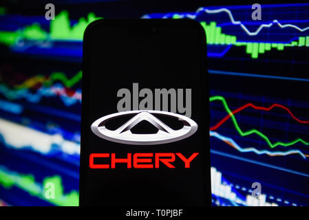 Portugal. 21 Mär, 2019. In diesem Foto Illustration Chery Logo ist auf ein Android Mobiltelefon gesehen. Credit: Omar Marques/SOPA Images/ZUMA Draht/Alamy leben Nachrichten Stockfoto