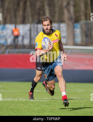 17. März 2019, Nordrhein-Westfalen, Köln: Richard Stewart (Spanien, 15), Clipping. Fünften Spiel der Rugby Europa Meisterschaft 2019: Germany-Spain am 17.03.2019 in Köln. Foto: Jürgen Kessler/dpa Stockfoto