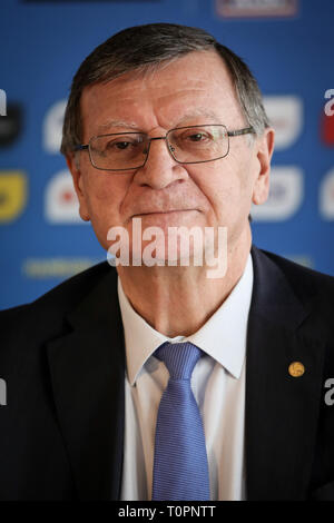 Hamburg, Deutschland. 18 Mär, 2019. Aleksandar Boricic, Präsident der Europäischen Volleyball Federation CEV, nahmen an einer Pressekonferenz in der Welt Beach-volleyball Meisterschaften in Hamburg. Credit: Christian Charisius/dpa/Alamy leben Nachrichten Stockfoto