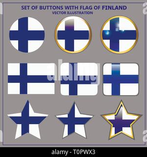 Satz von Banner mit Fahne von Finnland. Bunte Illustrationen mit Fahnen für Web Design. Abbildung mit transparenten Hintergrund. Stock Vektor