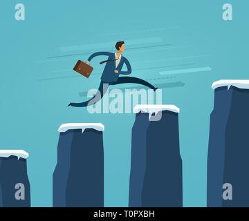 Unternehmer springen auf Tabelle Spalten. Erfolgreiches Geschäftskonzept. Vector Illustration Stock Vektor