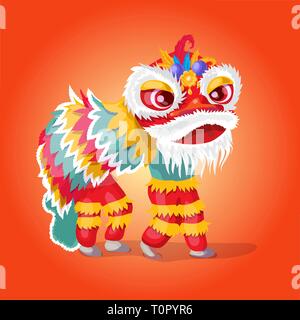 Vintage chinesischen Löwentanzes. Dragon dance. Happy Chinese New Year. Chinese New Year Festival. Vector Illustration Stock Vektor