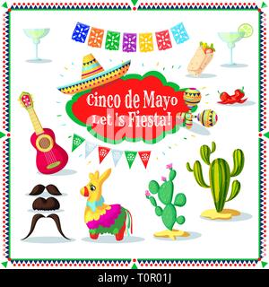 Cinco de Mayo Holliday mexikanischen Vektor. Mexicana party Symbol. Siesta Cartoon Illustration. Karneval Mexiko Design Element. Cinco de Mayo Parade wi Stock Vektor