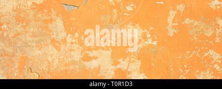 Gelb orange Farbe, bemalt und verblasste Wand Textur grunge Hintergrund, Banner Stockfoto