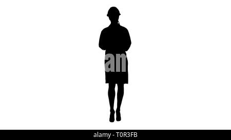 Silhouette Frau Ingenieur schreiben Checkliste wandern. Stockfoto