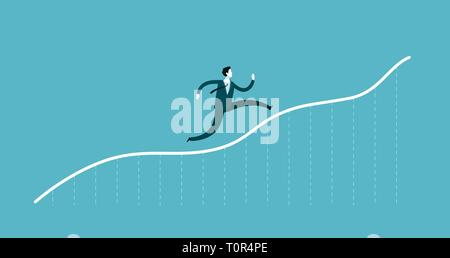 Geschäftsmann eine wachsende Chart. Erfolg, Geschäftskonzept. Infografiken Vektor Stock Vektor