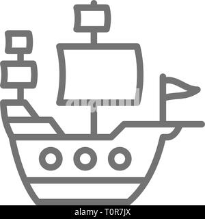 Altes Schiff, Segelboot, Piraten Transport line Symbol. Stock Vektor