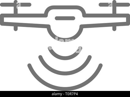 Drone mit Radiowellen, Wireless, Radar Detection System, Lieferung Service line Symbol. Stock Vektor