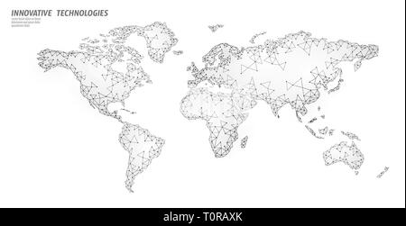 Low Poly Weltkarte Planet Erde Global Business Connection. Online Netzwerk Europa Afrika Amerika Kontinenten. Internationale Partnerschaft Kommunikation Stock Vektor
