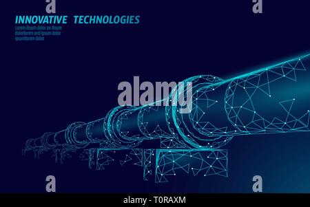 Ölpipeline Low Poly Geschäftskonzept. Finanzen Wirtschaft polygonalen Benzin Produktion. Erdöl Kraftstoff Industrie Transport Line Connection Dots blau Stock Vektor