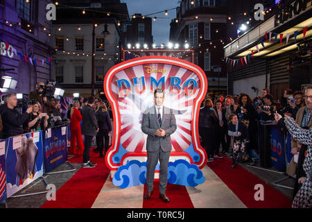 Colin Farrell die Teilnahme an der Europäischen Uraufführung von Dumbo im Curzon Mayfair, London statt. Stockfoto