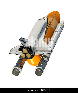 Amerikanischen Space Shuttle isoliert auf weißem Hintergrund. 3D-Darstellung. Stockfoto