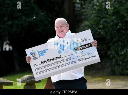 Nationale Lotterie Gewinner Ade Goodchild von Hereford Gewinner des £ 71,057,439 Preis Stockfoto