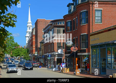 Historische Gebäude auf die Congress Street in der Nähe von Market Square in der Innenstadt von Portsmouth, New Hampshire, USA. Stockfoto