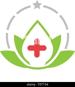 Vector Illustration Physiotherapie Logo Design mit Blatt und Star Stock Vektor