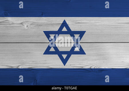 Israel Flagge auf alten Laufbelag gemalt. Patriotischen Hintergrund. Flagge Israel Stockfoto