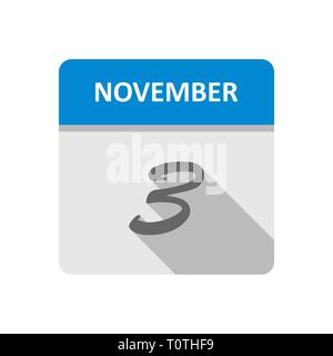 November 3. Datum, an einem einzigen Tag Kalender Stockfoto