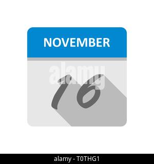 November 16 Datum an einem einzigen Tag Kalender Stockfoto