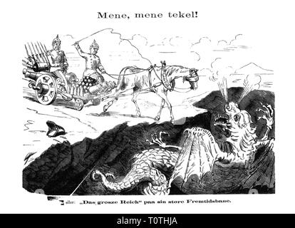 Politik, Sozialistengesetz, Karikatur, bin ene, mene, tekel! Oder das grosse Imperium auf seinem Weg in die Zukunft', Zeichnen, "Vikingen', 8.6.1878, Additional-Rights - Clearance-Info - Not-Available Stockfoto