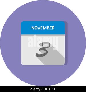 November 3. Datum, an einem einzigen Tag Kalender Stockfoto