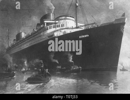 Transport/Verkehr, Navigation, Dampfschiff, Europa, Norddeutscher Lloyd, Außenansicht, am Hafen, Illustration, Postkarte, Poststempel 24.06.1932, Additional-Rights - Clearance-Info - Not-Available Stockfoto