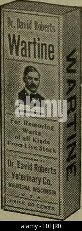 Dr. David Roberts' praktische Home Dr. David Roberts' praktische home Tierarzt drdavidrobertspr 01 robe Jahr: 1912 167 DR. DAVID ROBERTS Wartine siehe Rind und Pferd Abschnitt für zusätzliche Informationen Preis 50 Cent eine harmlose und schmerzlose Behandlung zur Entfernung von Warzen aller Art von der Viehzucht. DR. DAVID ROBERTS Umbilicure siehe Nabel Erkrankung bei Fohlen und Kälber; auch Geburt und Kalben''^^" ilBobrts''^'-ts,,.;,; Für die Verhütung von Krankheiten durch die Nabelschnur von Kälbern, Fohlen, Maultiere und andere junge Tiere den Tod von 75 Prozent, der jungen Tiere, die bei der Geburt sterben können. Stockfoto