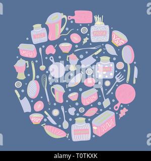 Hand Küchengeräten und Geräten aufgestellt Stock Vektor