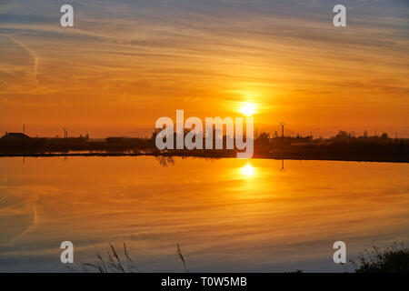 Delta del Ebro Ebre Sonnenuntergang in Sitges Tarragona in Katalonien Spanien Stockfoto