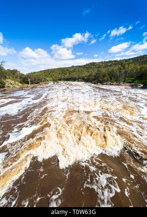 Den Swan River in vollem Durchfluss bei Glocken Rapids nach sehr starker Regen Stockfoto