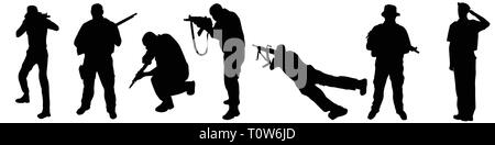Soldaten Silhouetten auf weißem Hintergrund, Vector Illustration Stock Vektor